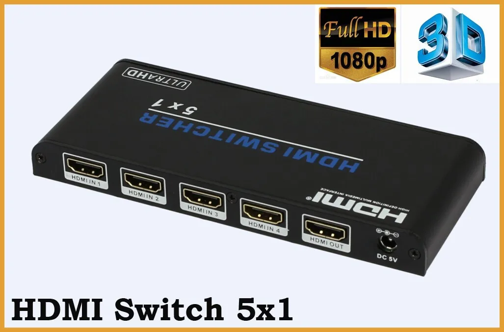 5X1 HDMI Switch 5 Port HDMI Switcher with Audio Converter Box With IR
