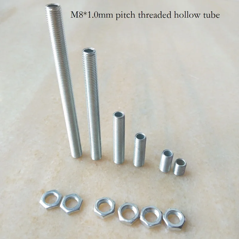 

5pcs/lot M8 Lamp Screw Bolts Tooth Tube Zinc plated with M8 nuts Male Thread hollow Tubes Lighting Accessories Free Shipping
