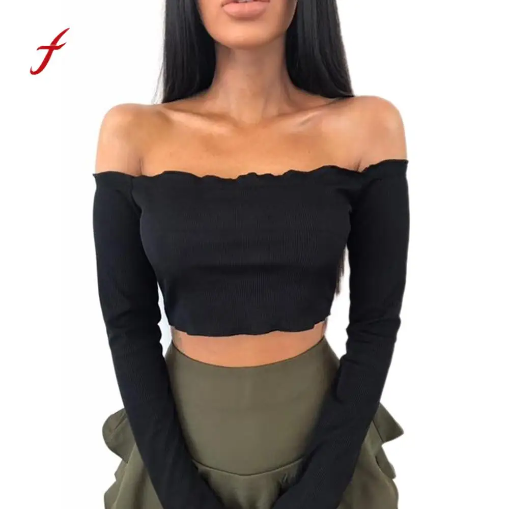 Короткий топ roupas Femininas с открытыми плечами жабо бралетом джемпер вырезом
