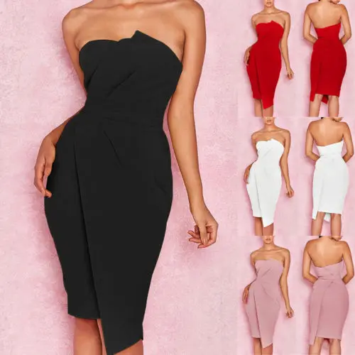 

Summer Women Bandage Bodycon Irregular Strapless Slim Girdling Sleeveless Sexy Backless Party Solid Color Ladies Mini Dress