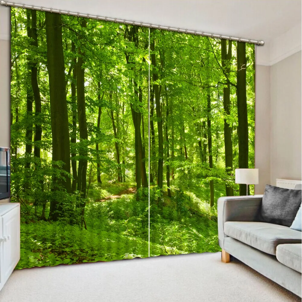 3D Window Curtain Foggy forest Luxury Blackout Living Room office Bedroom Customized size green curtains | Дом и сад