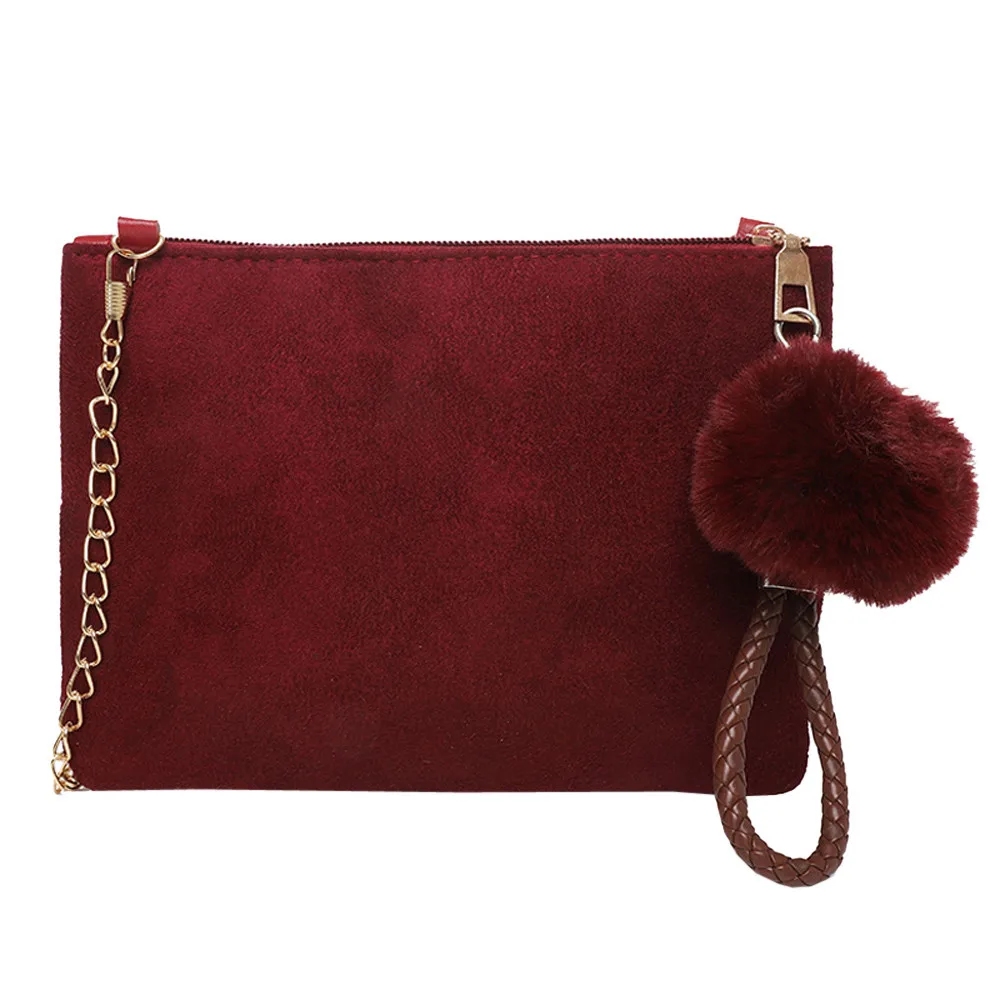 

Women Hairball Solid Color Suede Cross body Bag Women handbags leisure Clutch Bag Shoulder Bag Phone pack