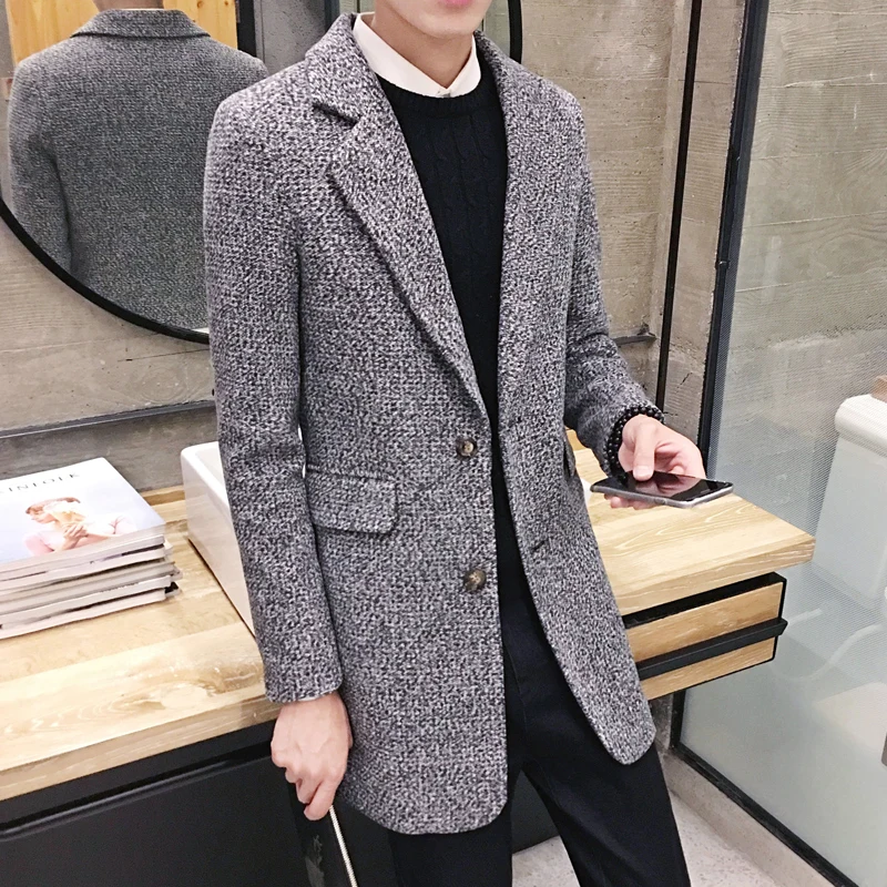 New Korean long windbreaker pure woolen coat lapel fashion