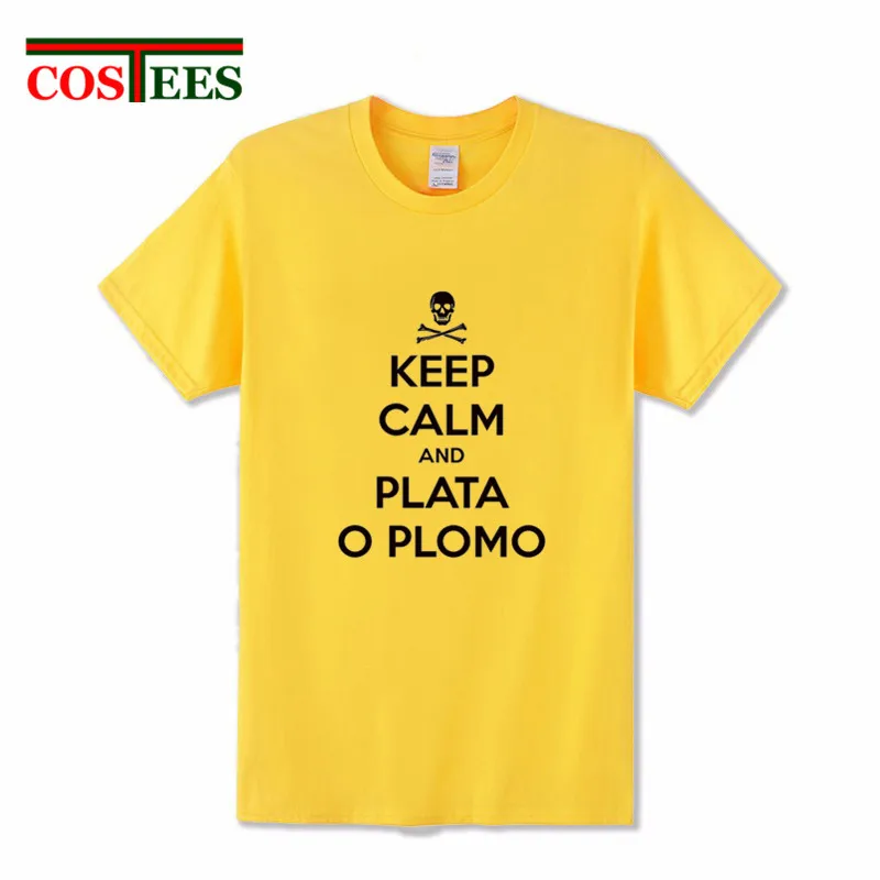 Футболка с надписью Keep calm and Plata O Plomo мужская рубашка принтом футболка