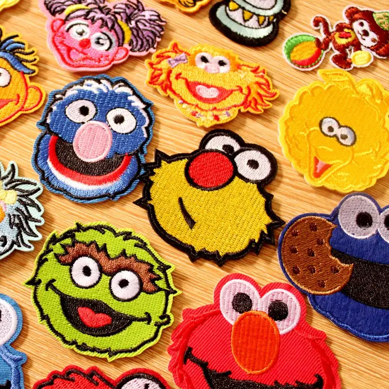 

Sesame Street Cartoon Patch Embroidered Patches For Clothing Iron On Patches On Clothes Stripe Anime Patch Elmo Cookie Monster