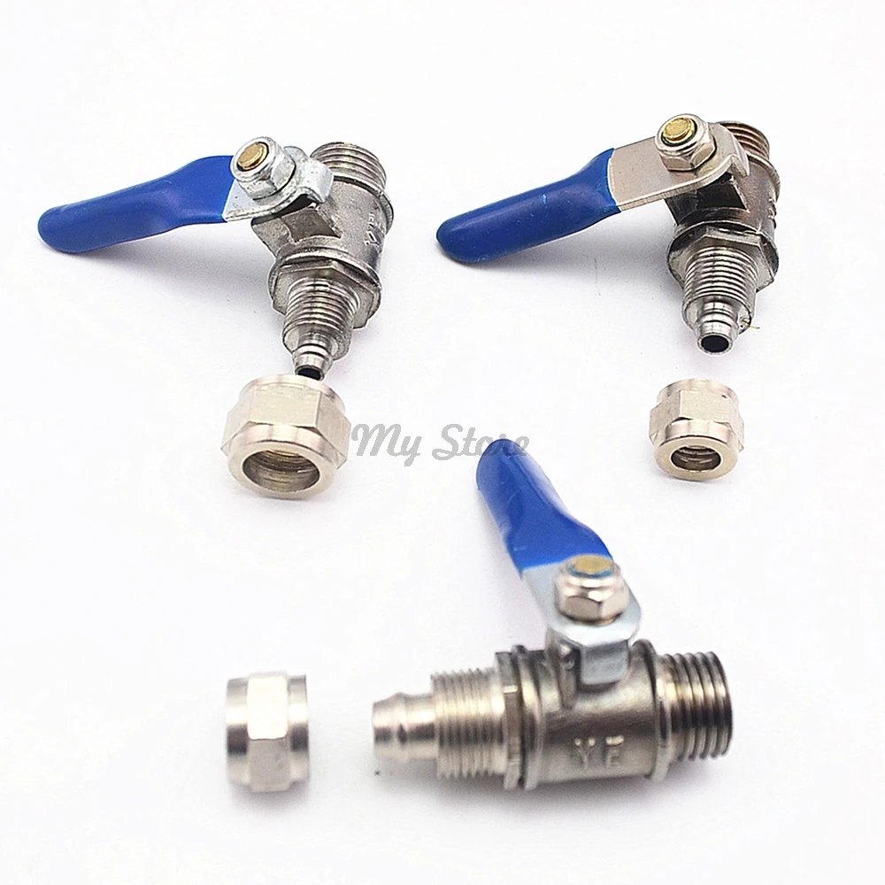 Ball Valve Copper 1/4" Thread Male to 6/8/10mm Tube Quick Connect RO