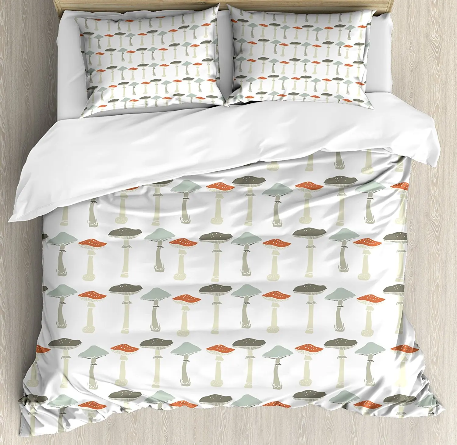 Mushroom Duvet Cover Set Pattern with Pale Colored Boletus Porcini