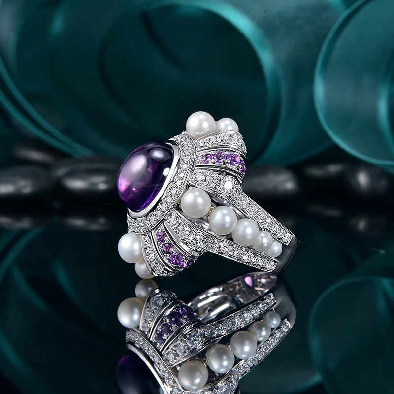 Обручальное кольцо из белого золота 7 25 карат натуральный амтист 1 82ct аметист