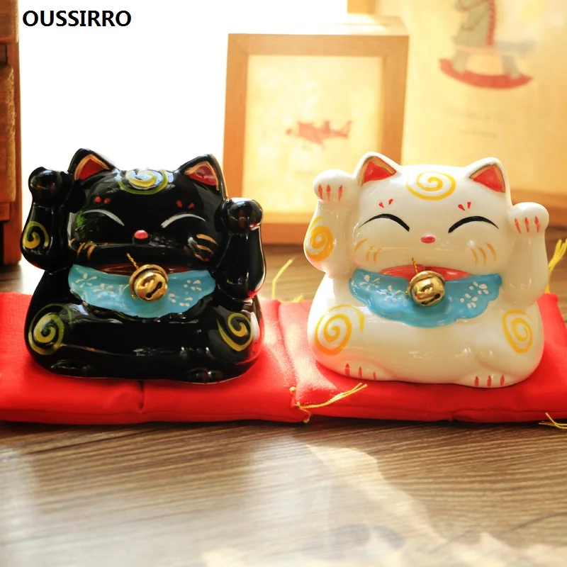 Japanese Style Lucky Cat Ceramics Piggy Box Ornament Home Decoration