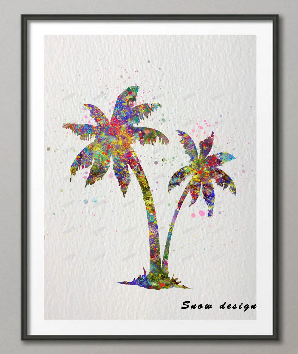 DIY Original watercolor Palm Tree canvas painting wall art Poster print