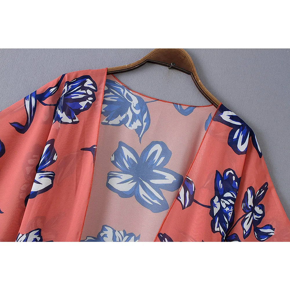Blusas femininas elegante 2019 женское цветочное кимоно рукав три четверти шаль с принтом