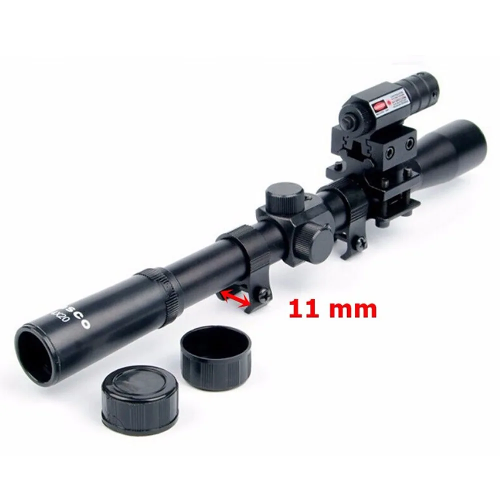 

Huanting Rifle Optics Scope Tactical Crossbow 4x20 Riflescope with Red Dot Laser Sight and 11mm Rail Mounts for 22 Caliber Guns
