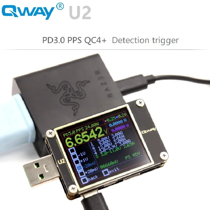 Qway-U2p измеритель тока и напряжения USB тестер QC4+ PD3.0 2.0PPS протокол быстрой зарядки измерение емкости