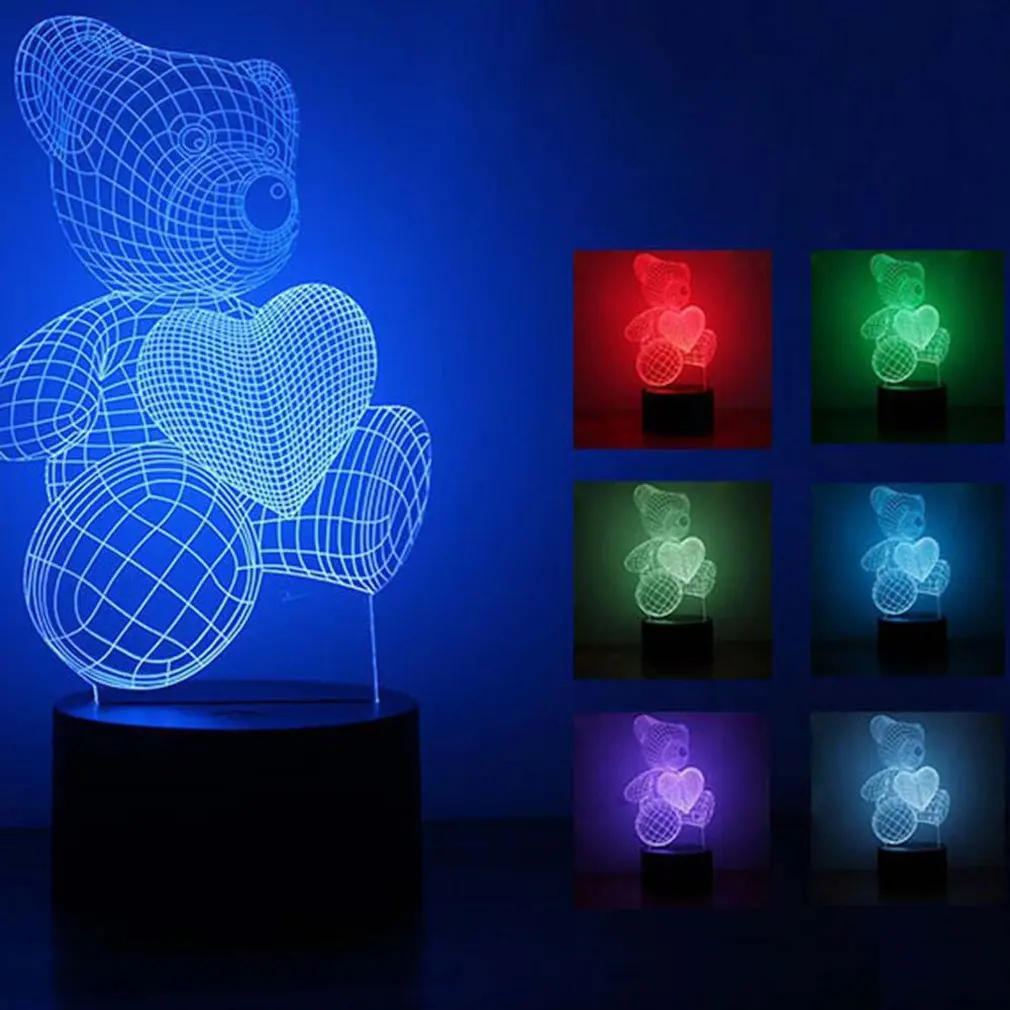 

7 Color Love Bear 3D Night Light Bear Night Light Eye Care LED Light Bedside Night Lamp Home Decoration Birthday Gift