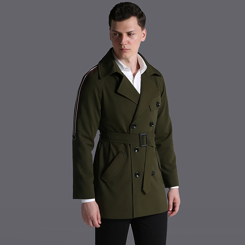 

Minglu Mens Coats Male Trench Luxury Fahion Ribbon Decoration Army Green Men Windbreaker Plus Size 6xl Spring And Autumn Jackets
