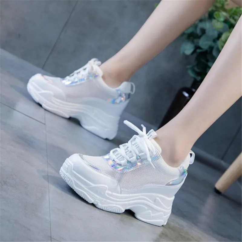 

shoes woman 6cm Platform casual shoes Mesh Breathable Ladies Casual Shoes Comfortable Light Weight Wedge High Heel