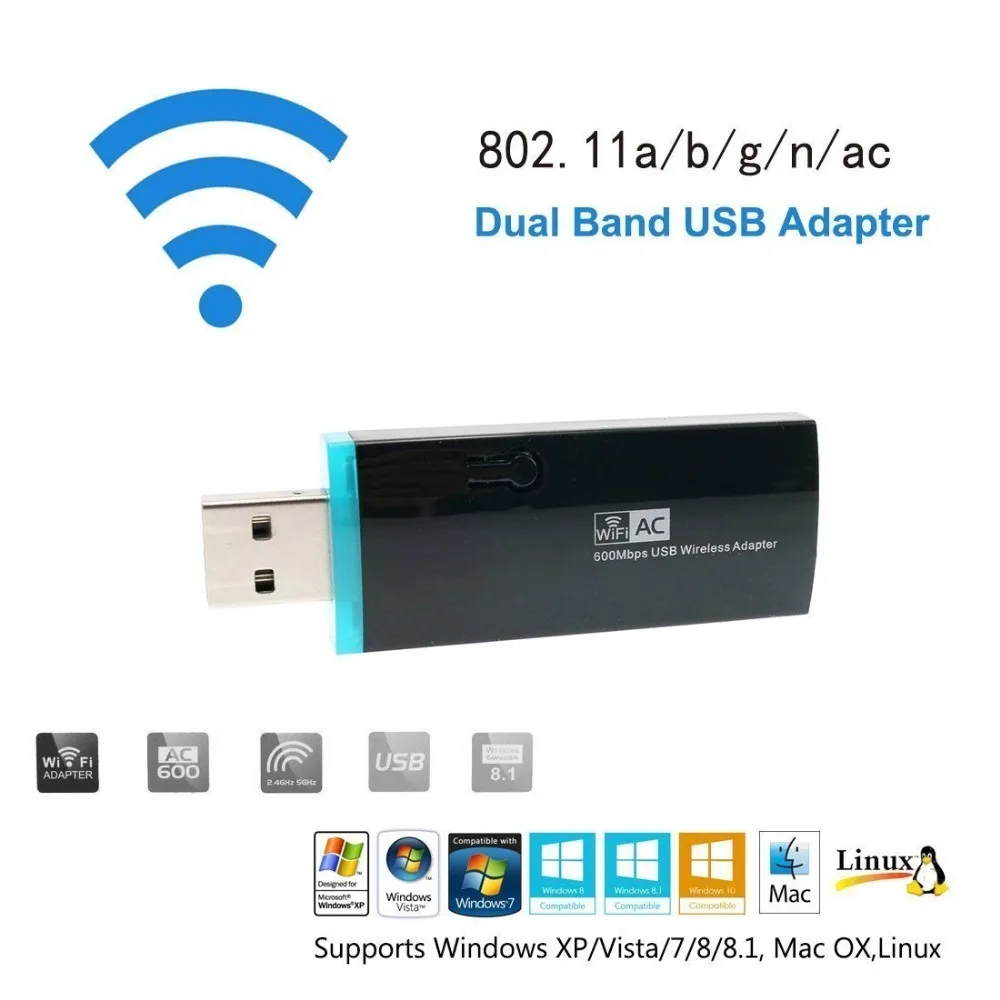 Urant WLAN Stick 600Mbps Dual Band 5GHz / 2.4GHz USB WLAN Adapter Windows XP / 7/ 8 / 8.1 / 10