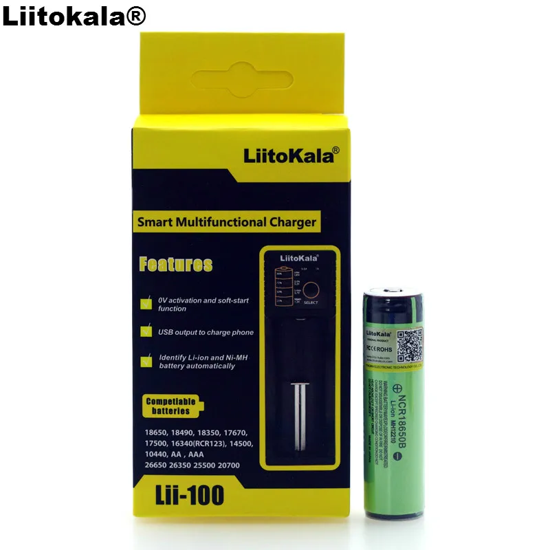 Зарядное устройство Liitokala lii 100 1 2 в 3 7 26650 + шт. защита NCR18650B 3400 мАч 18650