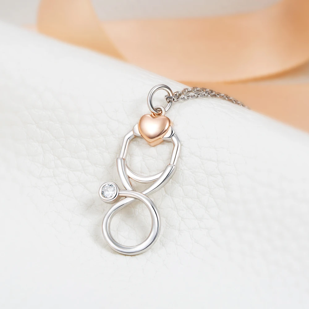 SG Heart Stethoscope Pendant 925 Sterling Silver Necklace For Doctors Nurse Medical students Medical Jewelry Graduation gift Fine Jewelry