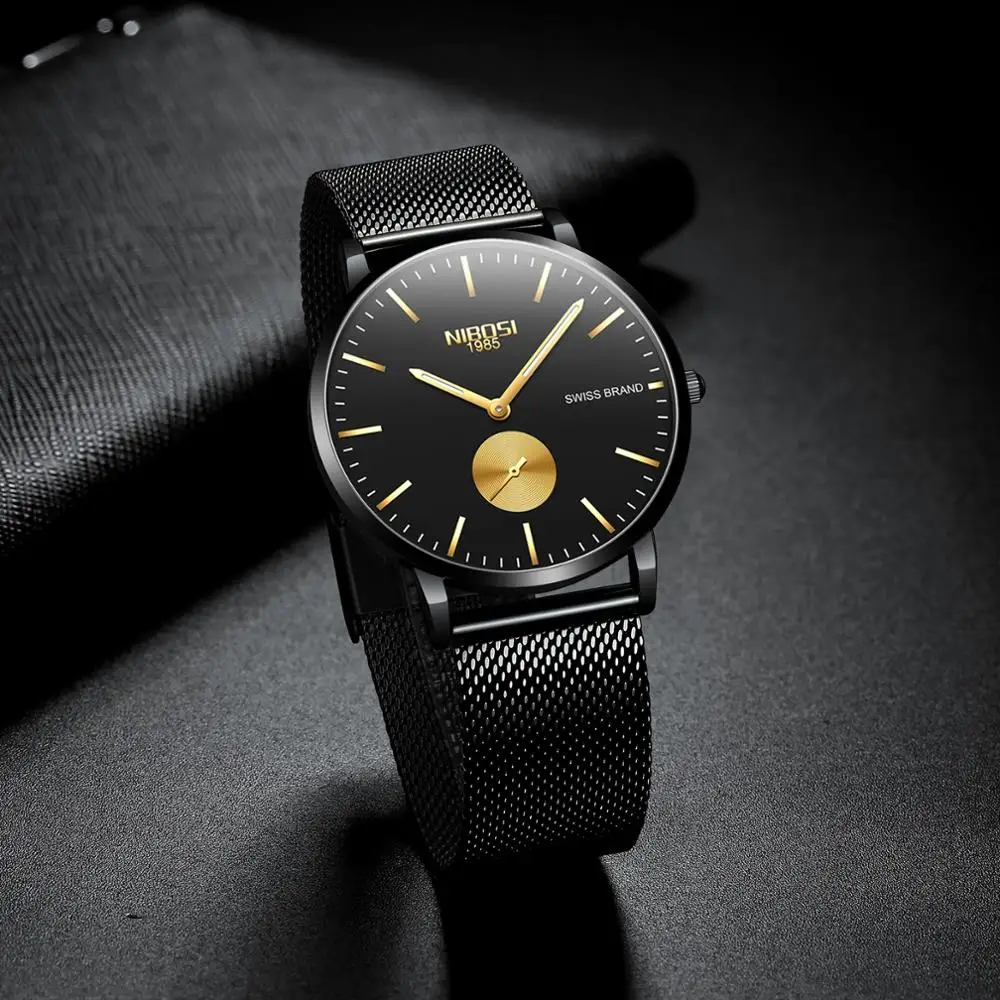 Skup Relogio Masculino Fashion Watch mężczyźni NIBOSI wodoodporny Slim siateczkowy pasek minimalistyczny zegarki na rękę dla mężczyzn zegarek kwarcowy sport zegar