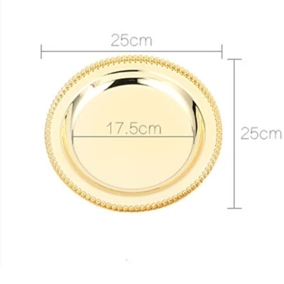 Роскошный Серебристый/золотой поднос для подзарядки, металлический поднос, 25 см/9,8 дюйма, круглые тарелки с гайкой/Сладкие/тарелки для торта, для домашнего украшения на Рождество - Цвет: Gold