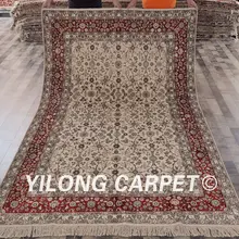YILONG 6'x9' Тебриз ковер бежевый vantage Изысканный Классический ручной работы шелковый ковер с восточным рисунком(YHW436B6x9