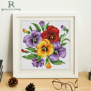 

Romantic Story Cross Stitch Kits Handmade Needlework flowers patterns gift Embroidery Cross-Stitch DIY Embroidery Hoop