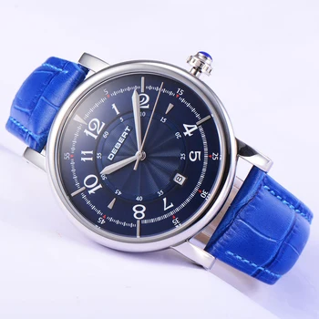 

Fashion classics 43mm DEBERT Blue strap black Dia date Case Mens Jewelry Automatic movement mechanical Watch for Men 1836