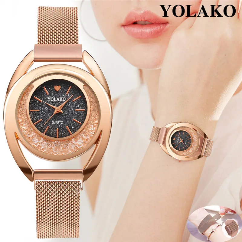 

YOLAKO New uhren Fashion Watch Women Flow Beads Diamond Mesh Belt Magnetic Buckle Ladies Watch Reloj Mujer Silicona Dropship #A