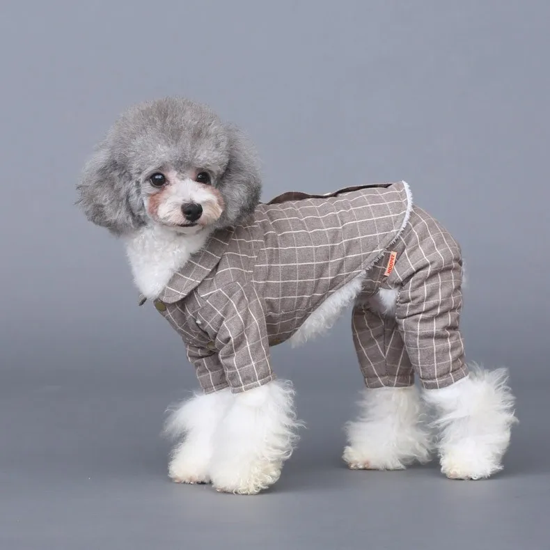 HOOPET Одежда для собак костюмы платье с галстуком-бабочкой пальто серая клетчатая куртка брюки