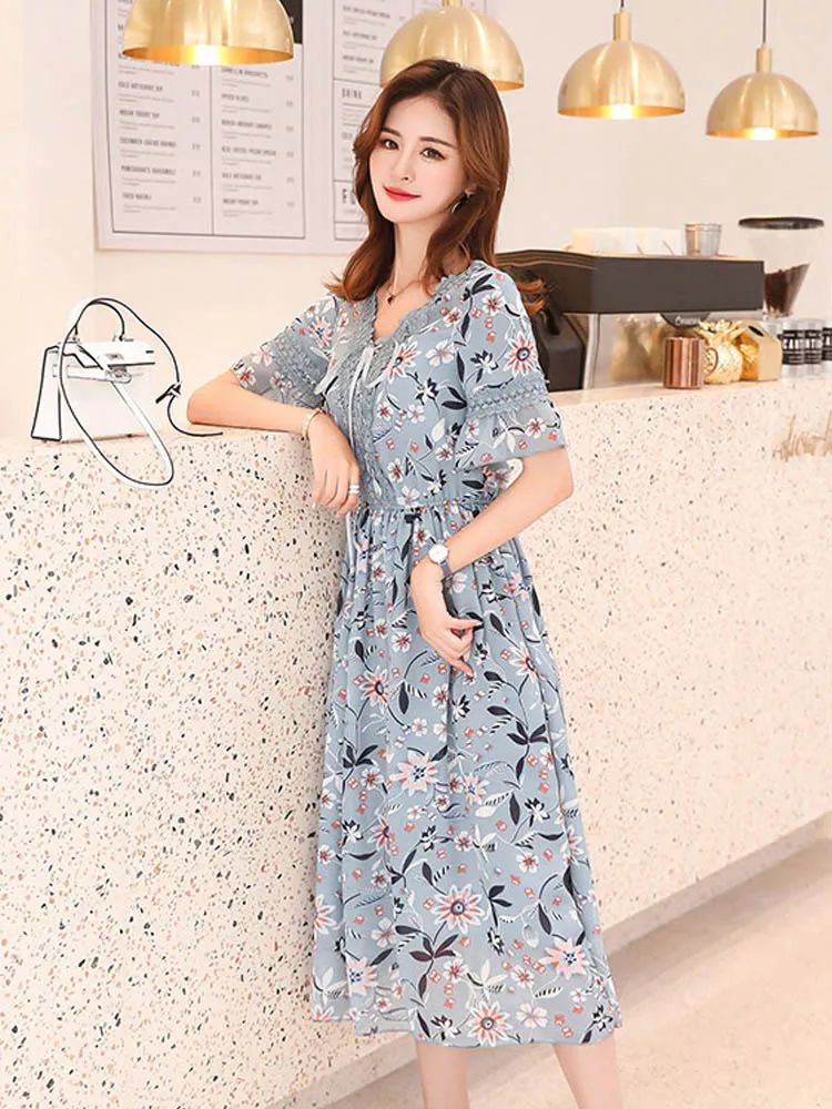 6XL новые модные дизайнерские шифоновые женские платья с коротким рукавом, облегающий v-образный вырез, увеличивающие рост платья женские летние L269