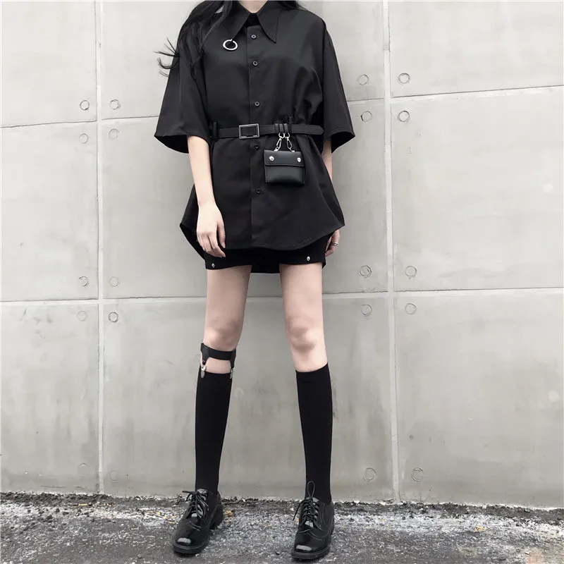 Mihoshop Ulzzang Корейская женская модная одежда крутая панк уличная Harajuku рубашка с