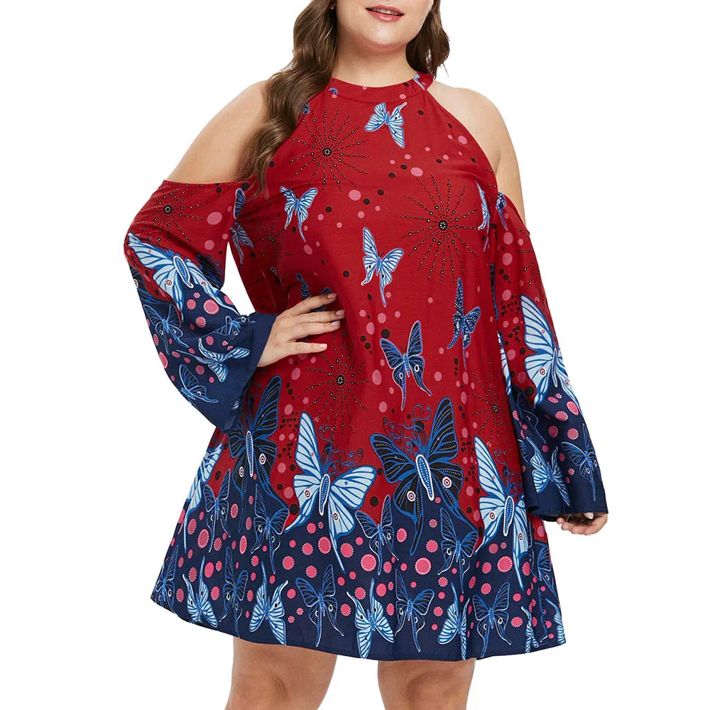 Новое модное свободное мини-платье большого размера для беременных с длинными рукавами и открытыми плечами и принтом бабочек платье для беременных - Цвет: Тёмно-синий