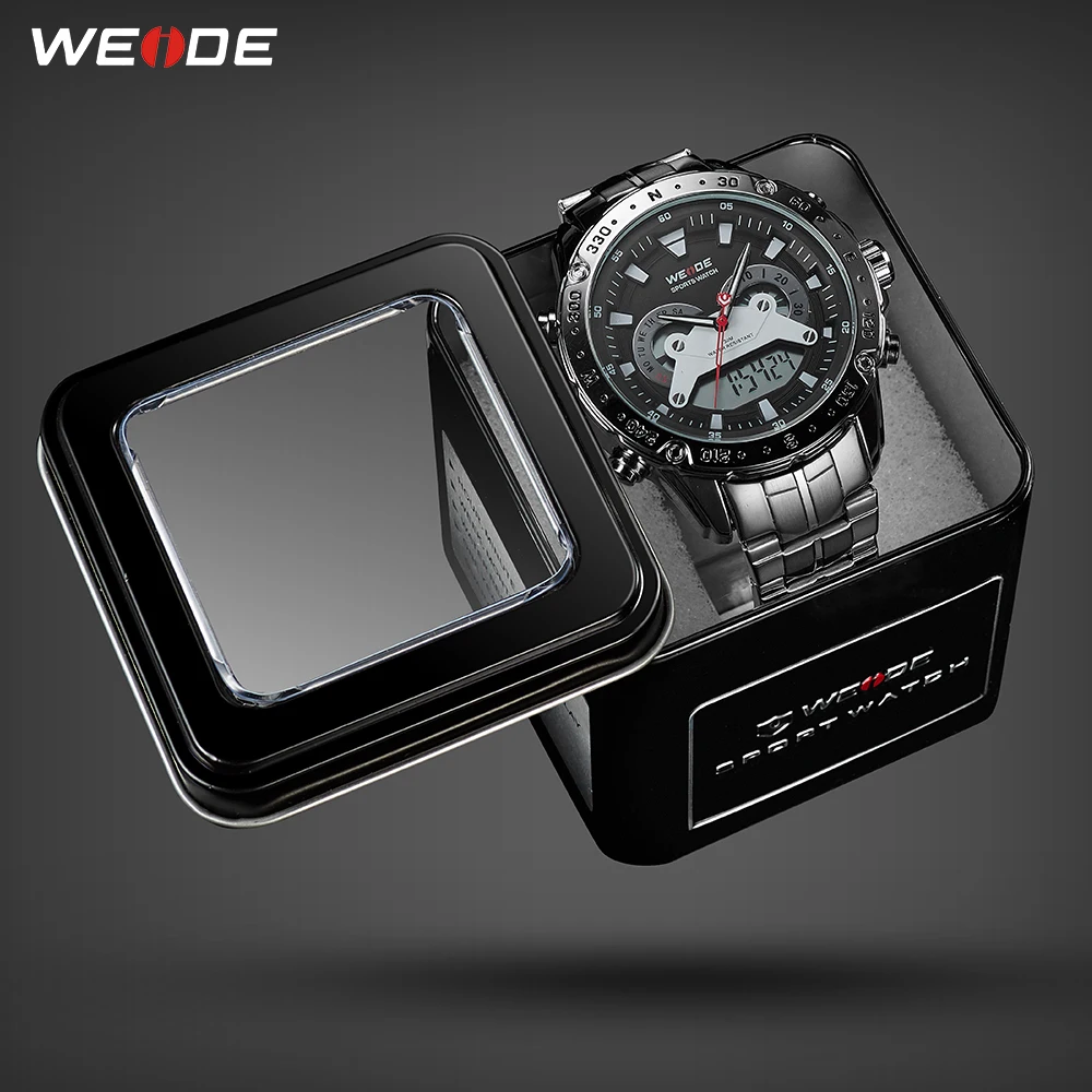 WEIDE Men Watches Analog Digital Military Quartz Stainless Steel Wristwatches Relogio Masculino Clock Hour 2019 New