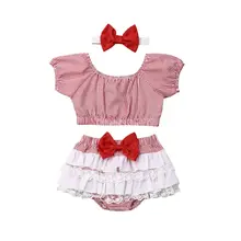 Новинка, 3 предмета, детская одежда в полоску для маленьких девочек укороченный топ, шорты кружевное платье летняя одежда