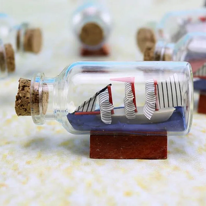 

1 Pc Figurines Miniatures Mediterranean Style Mini Sailing Boat Drift Bottle Charm Small Cork Glass Home DecorP1