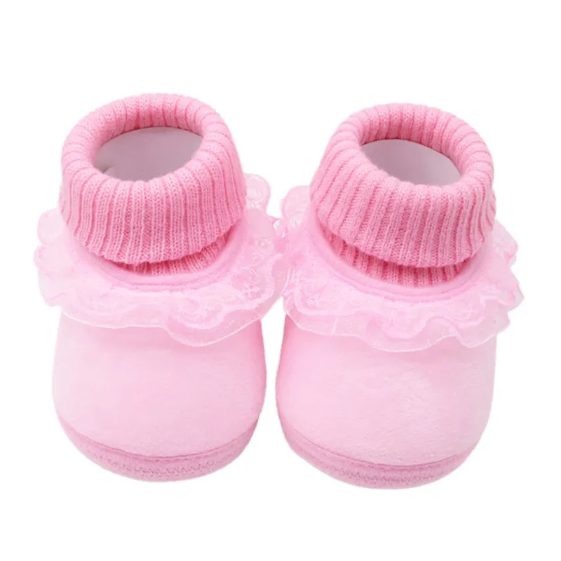 18 New Luokou Lace Solid Color Stitching Cotton Boots Warm Non slip