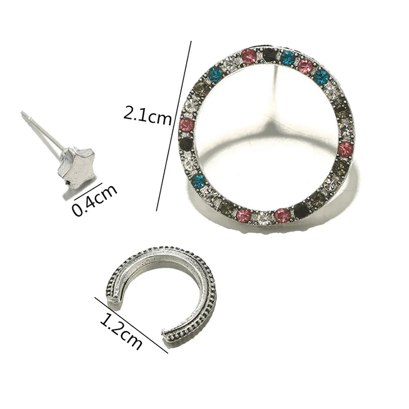 Винтажные женские серьги-кольца модного серебристого цвета, 3 шт., богемные массивные Геометрическая круглая креольские серьги с кристаллами, ювелирное изделие