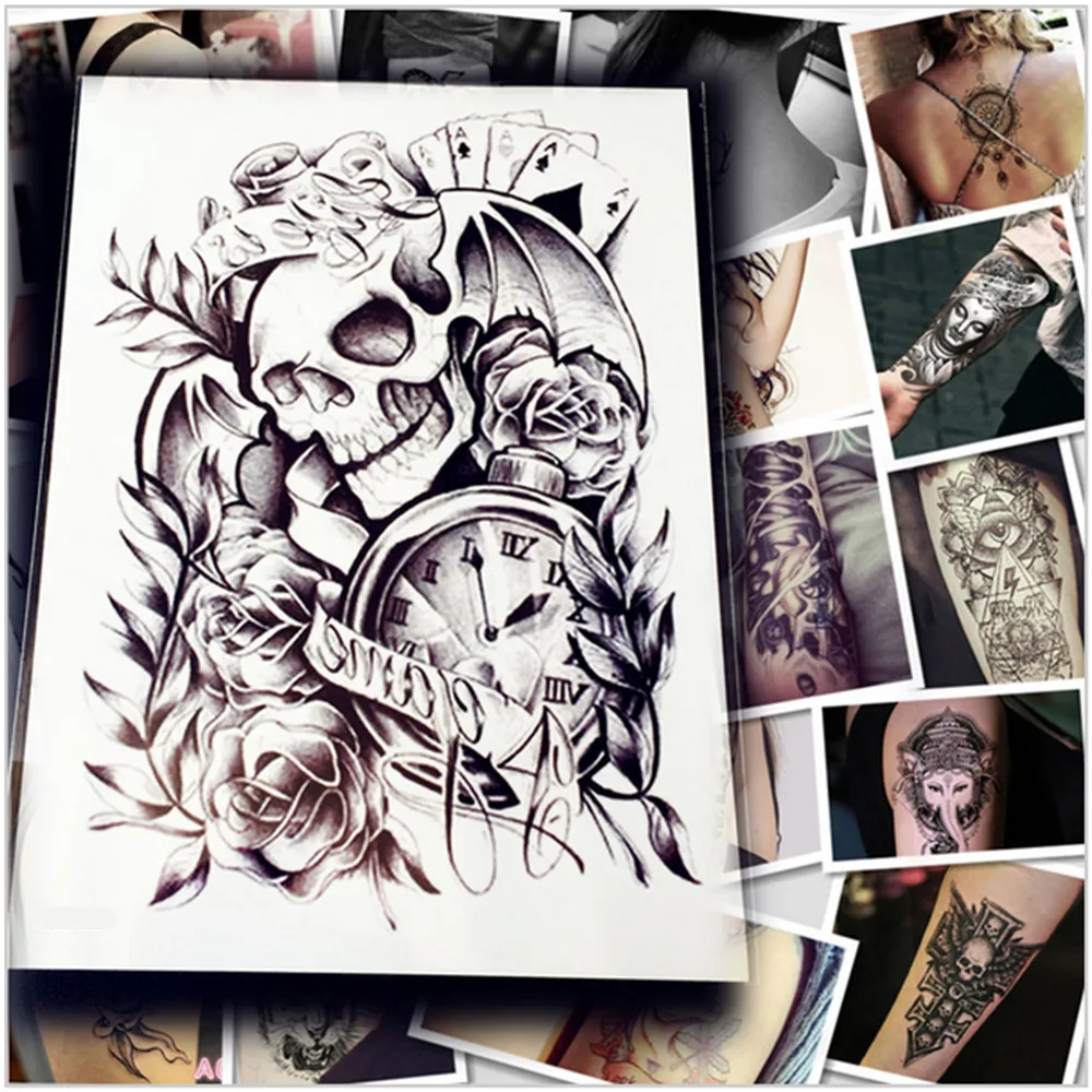 5pc makeup old clock temporary tattoo stickers death skull punk 5pc makeup old clock temporary tattoo stickers death skull punk