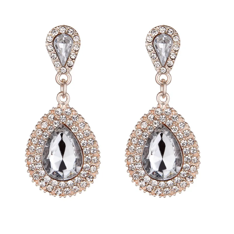 Palace Retro Luxulite Full Drilling Water Drop Rhinestones Female Earrings Sweet Earrings Long Earrings Crystal Earrings