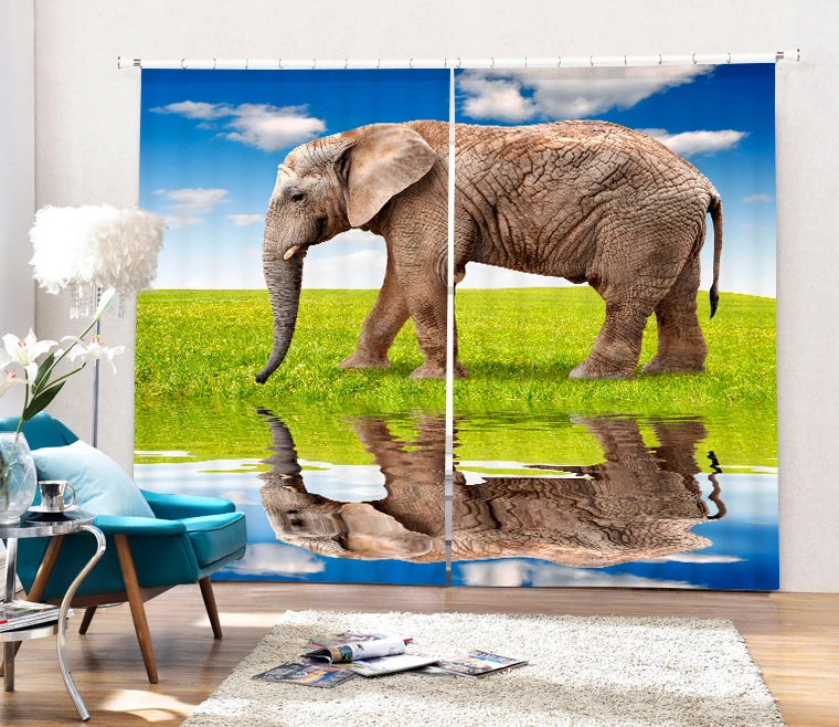 

Elephant and horse 3D Blackout Curtains Healthy non-pollution Digital Print Curtains for Bedding room Living room Hot sale