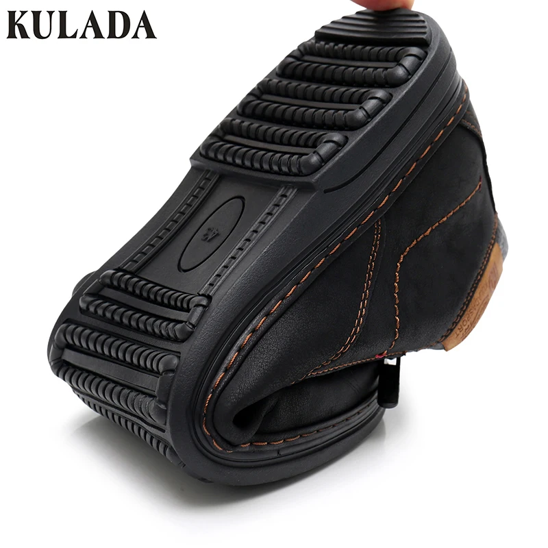 KULADA New Shoes Men Ankle Boots Men's Double Zipper Side Casual Boots Men's High Quality Short plush Business Footwear