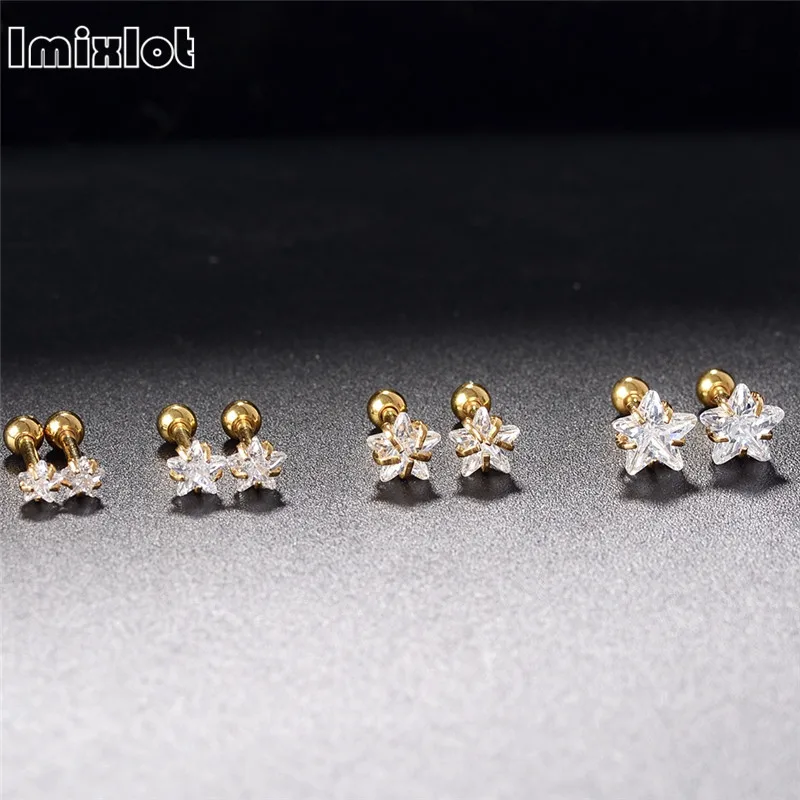 

2pcs/lot Star Prong set Zircon Ear Cartilage Piercing Tragus Helix Studs Piercing Body Jewelry 16g Stianless Steel Earrings