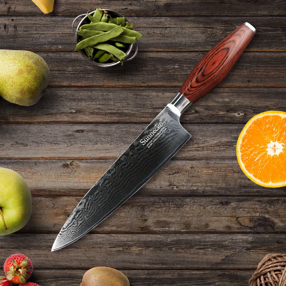 

SUNNECKO Fashion 8 inch Chef Knife Damascus Steel Japanese VG10 Sharp Blade Kitchen Knives Pakka Wood Handle Meat Cutter Knife