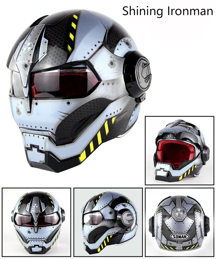 SOMAN Iron Man Motorcycle Helmet Flip up Motorbike Robot Style Helmet Motocross Casco Moto Cross Helm DOT Approval 515