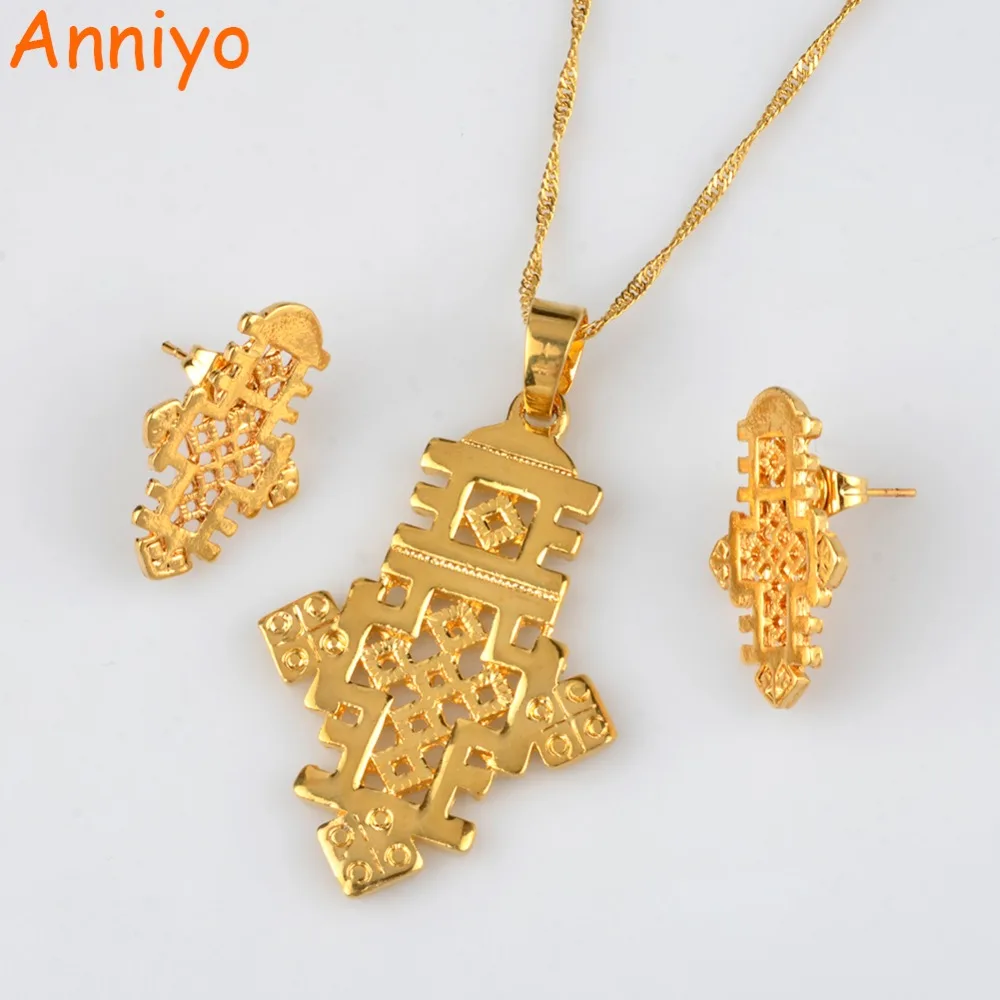 Anniyo Ethiopian Cross Jewelry sets Necklace and Earrings for Women ...