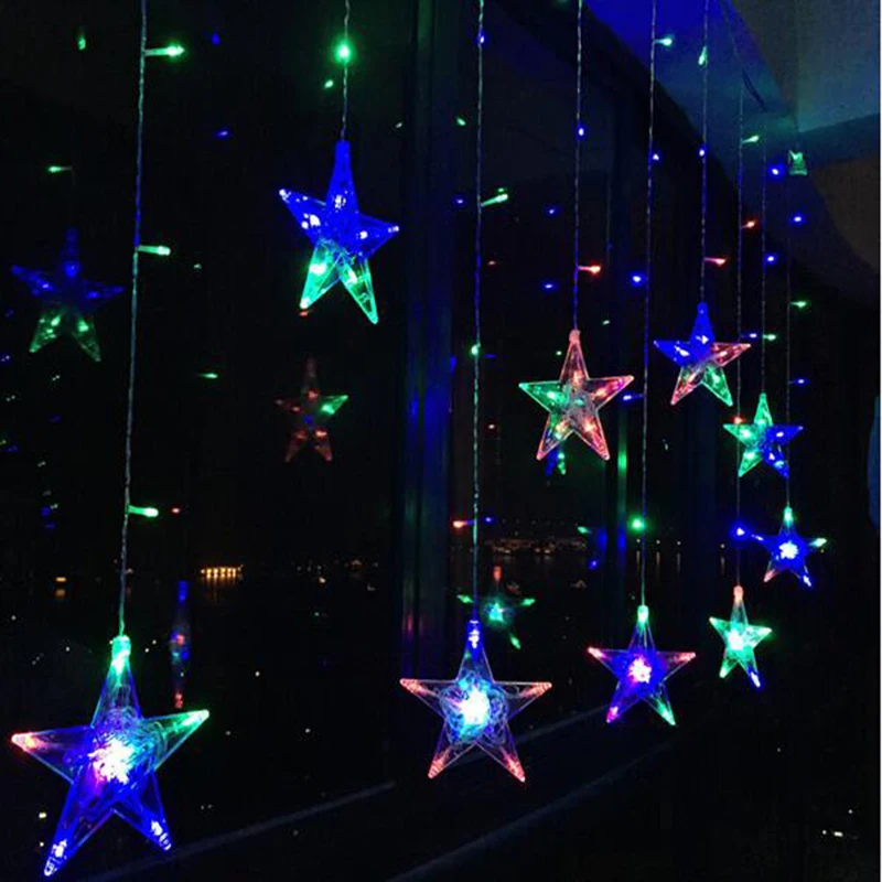 ECLH AC110V or 220V Holiday Lighting LED Fairy Star Curtain String luminarias Garland Decoration Christmas Wedding Light 2M ECLH AC110V or 220V Holiday Lighting LED Fairy Star Curtain String luminarias Garland Decoration Christmas Wedding Light 2M