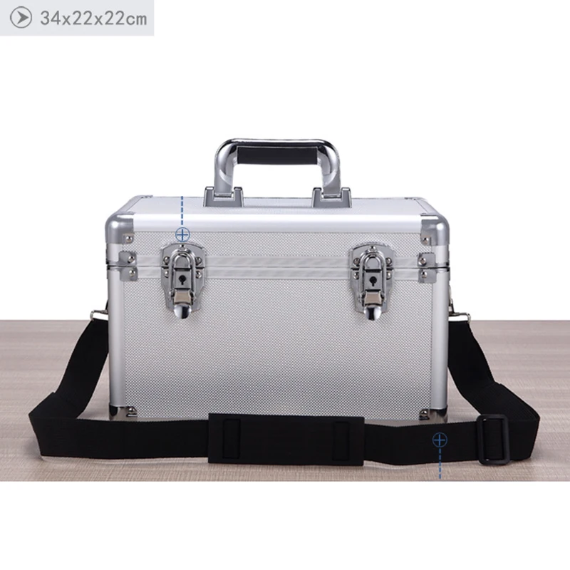 

Aluminum Tool Case Suitcase Toolbox File Box Impact Resistant Safety Case Password Box Suitcase w Shoulder Strap