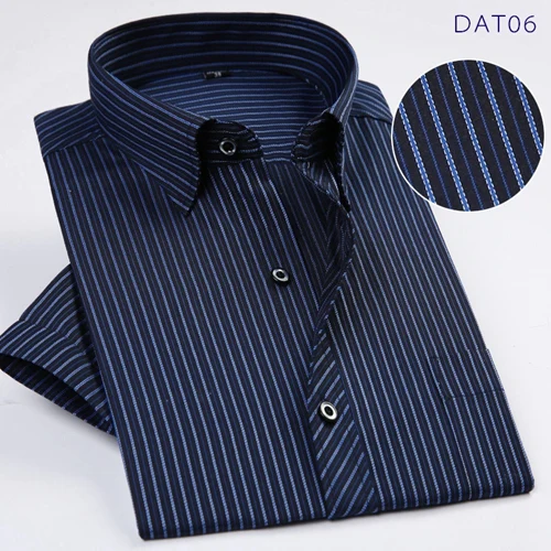 Летние новые дизайнерские полосатые мужские рубашки с коротким рукавом, популярные повседневные рубашки для среднего возраста без железа - Цвет: DAT06