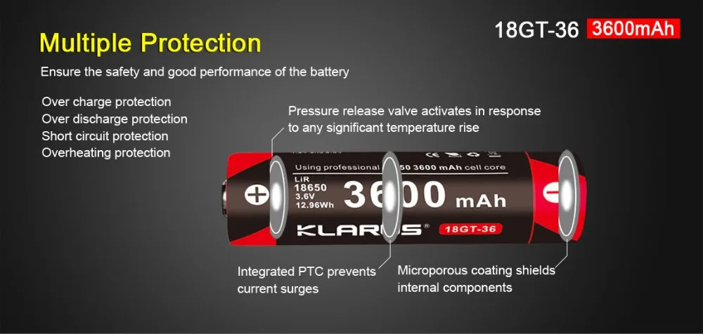 2 шт KLARUS 18650 3600mAh 18GT-36 3,6 V литий-ионная батарея Высокая производительность 18650 li батарея